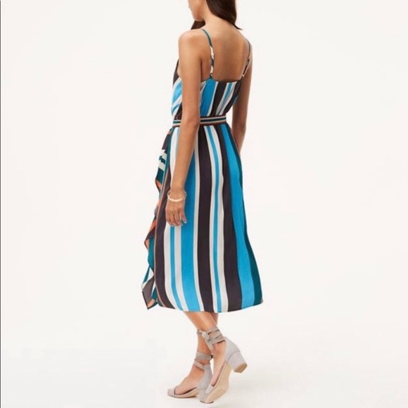 Loft Striped Skyline Wrap Dress Belted Waist SZ SP - Picture 2 of 10